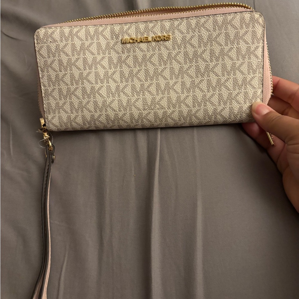 Michael Kors Monogram Beige Wristlet